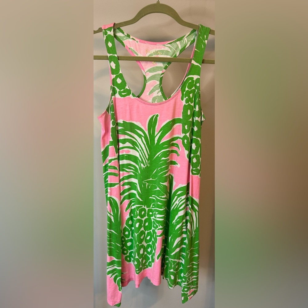 Lilly Pulitzer Monterey Tank Dress Pink and Green Pineapple Print